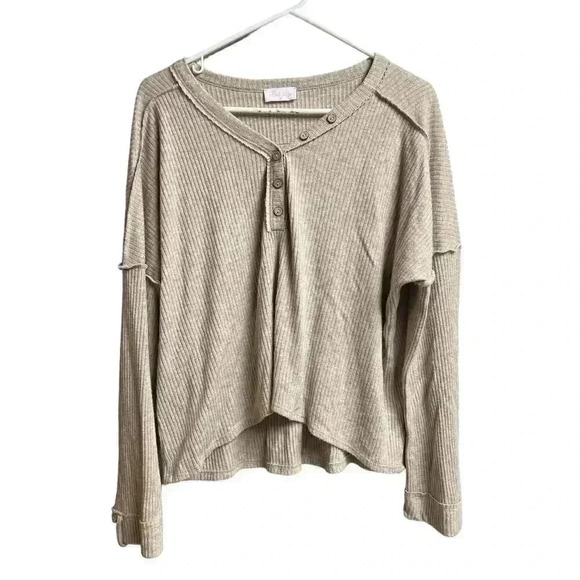 Pink Lily Beige Oversized Pullover Top Medium - Picture 1 of 8